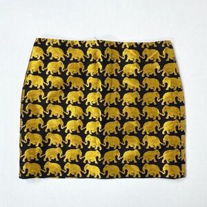 J.Crew Elephant Jacquard Mini Skirt Women Size 2 Black Gold Holiday Party‎